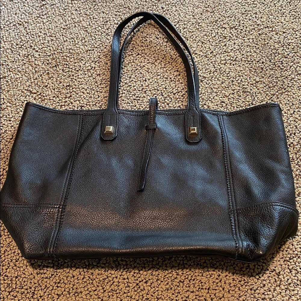 Stella & Dot Black Leather Tote with Snakeskin Accent
